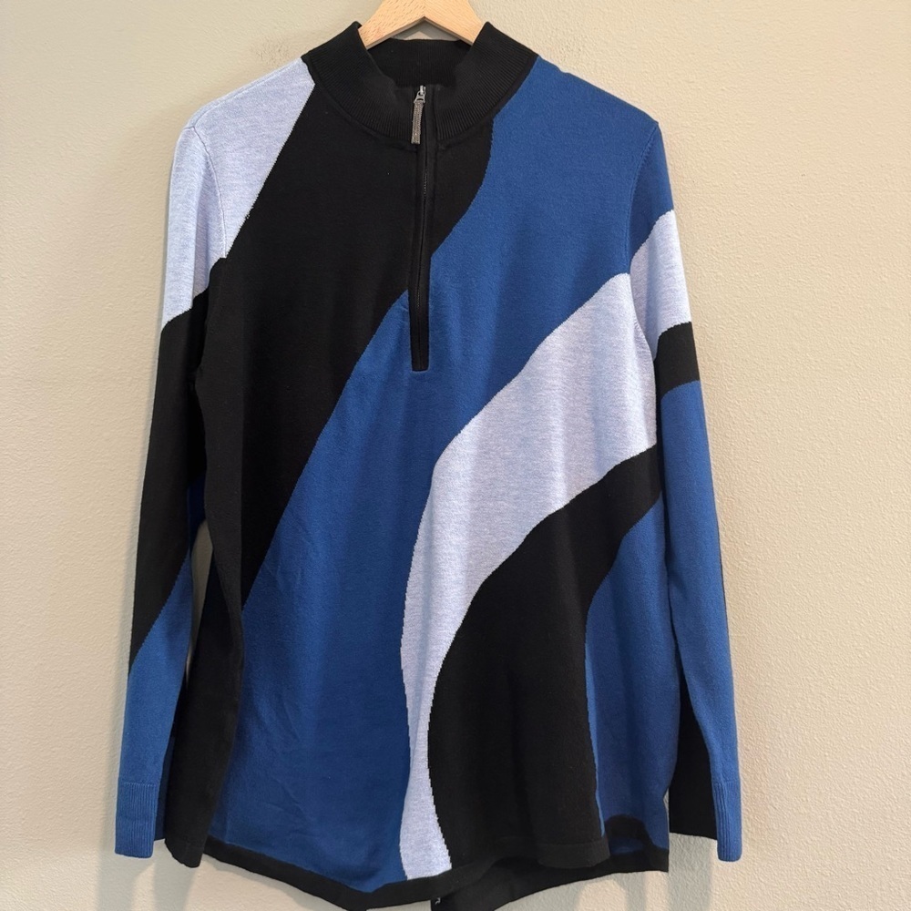 Chico’s Luxe Cashmere Blend Colorblock Pullover Top Long Sleeve 1/4 Zip XL